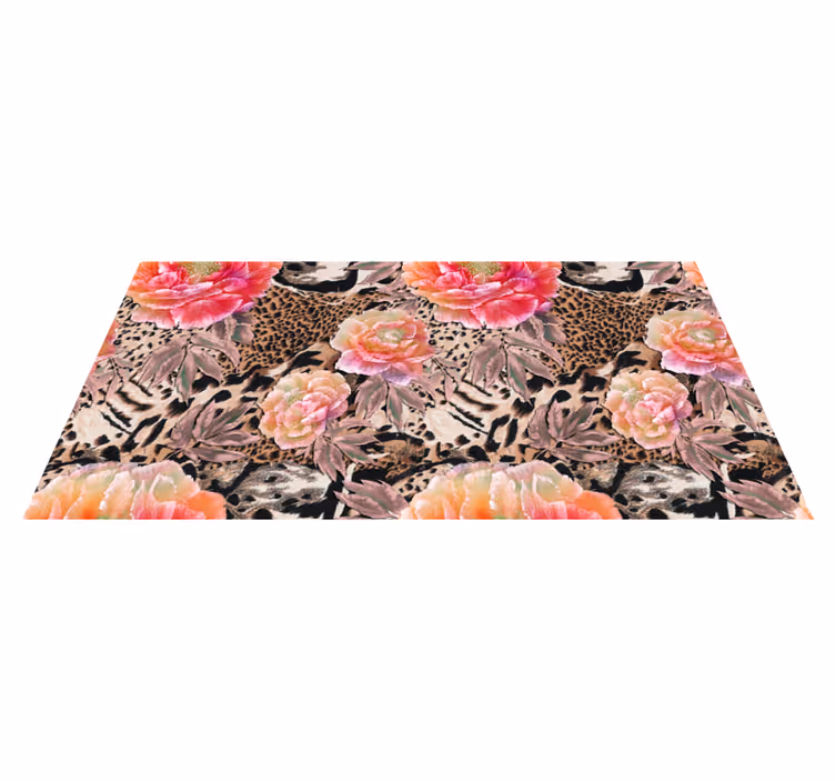 Alfombra vinílica animal print Piel de leopardo floral - TenVinilo