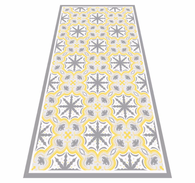 Alfombra vinílica cocina patrón de estrella gris y amarilla - TenVinilo
