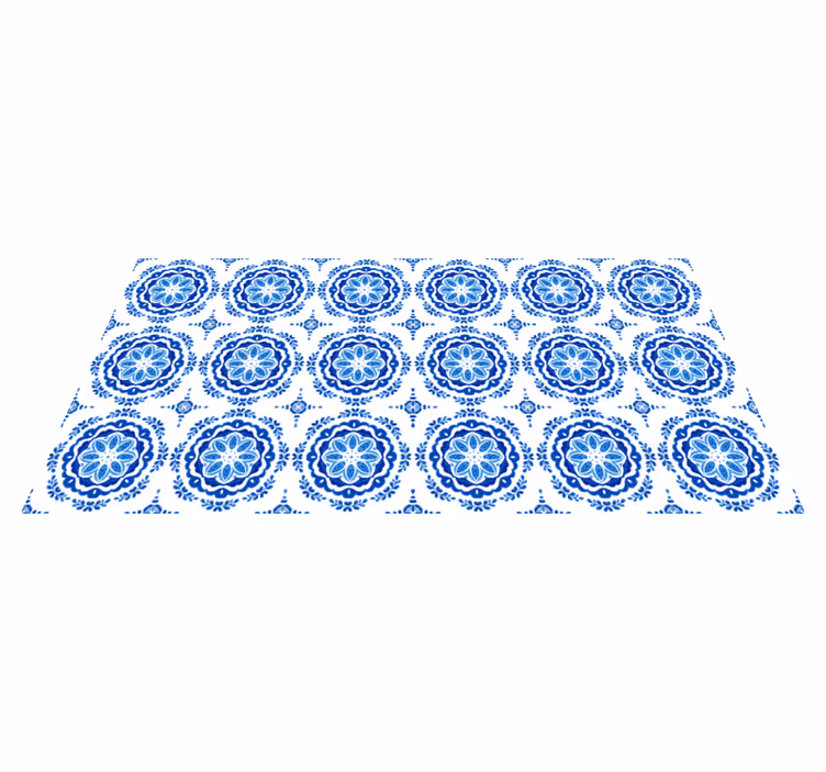 Alfombras vinílica azulejos circulares azules - TenVinilo
