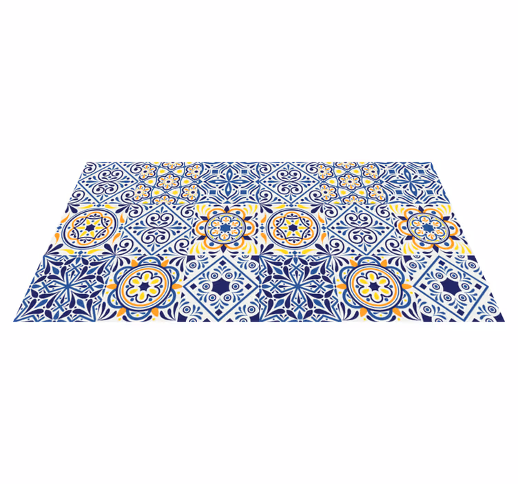 Alfombra vinílica cocina disposición de azulejos vibrantes - TenVinilo