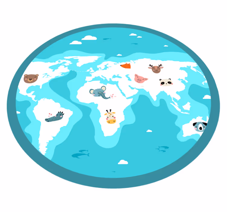 Alfombra vinílica infantil mapa mundial de animales - TenVinilo