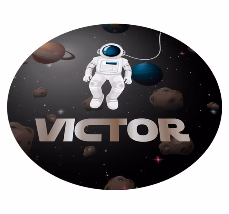 Alfombra vinílica con nombre Galaxia y planetas en negro con nomb - TenVinilo