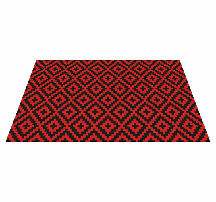 Alfombra vinilo comedor geometría con patrón rojo - TenVinilo