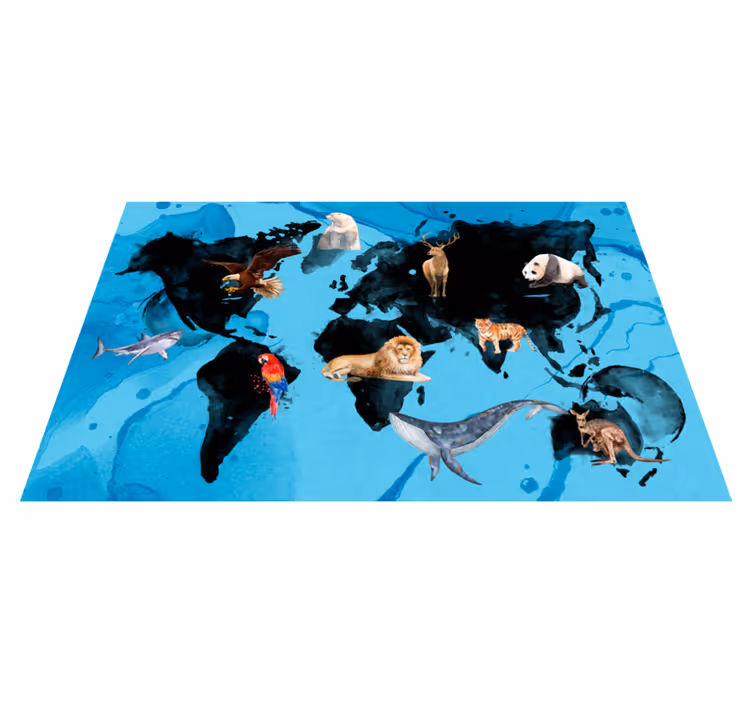 Alfombra vinílica infantil fauna azul y negra - TenVinilo