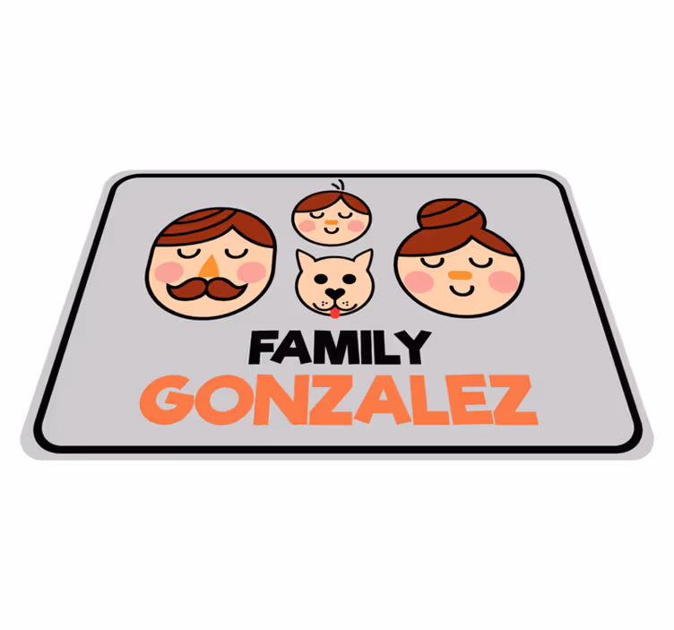 Alfombra vinílica con nombre Nombres con familia y perro. - TenVinilo