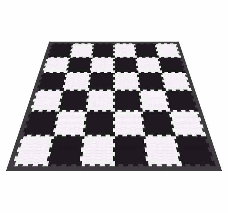 Alfombra vinílica bebé Cuadrados de rompecabezas en blanco y negr - TenVinilo