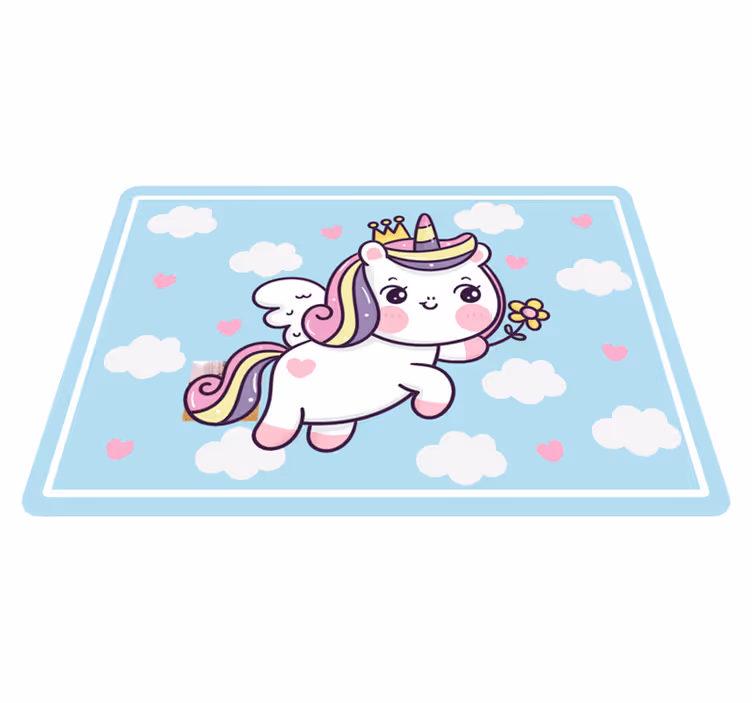 Alfombra vinílica bebé Bebé unicornio en arco iris - TenVinilo