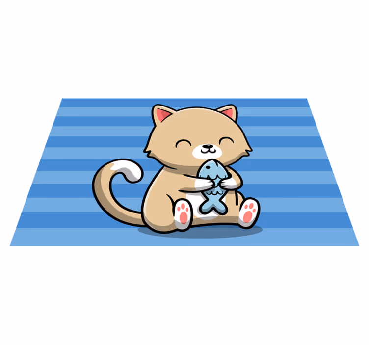 Aflombra vinílica animales lindo gato con pez - TenVinilo