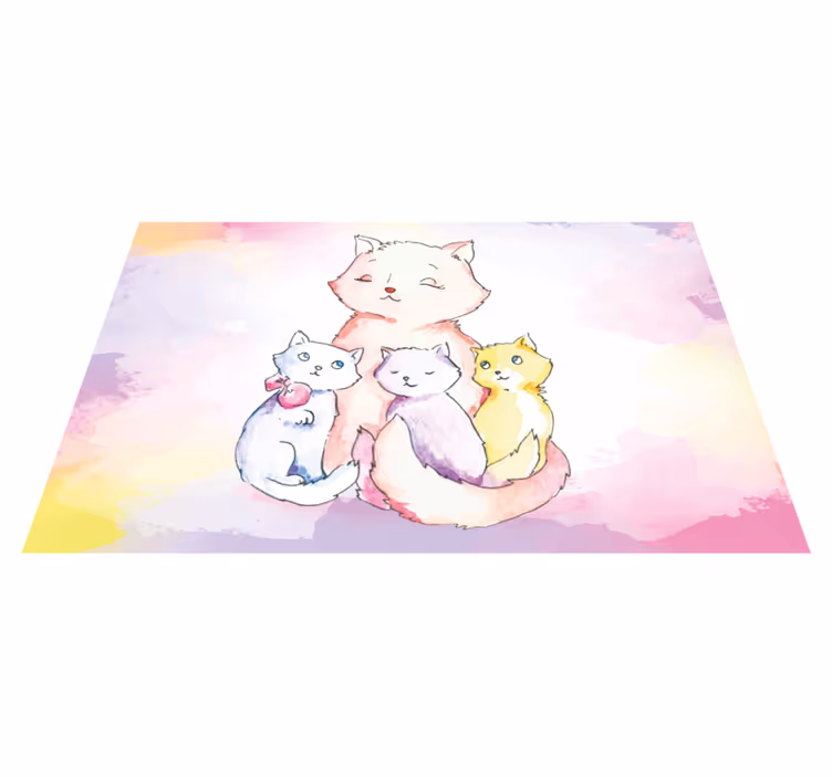 Alfombra vinílica dormitorio Familia de gatos - TenVinilo