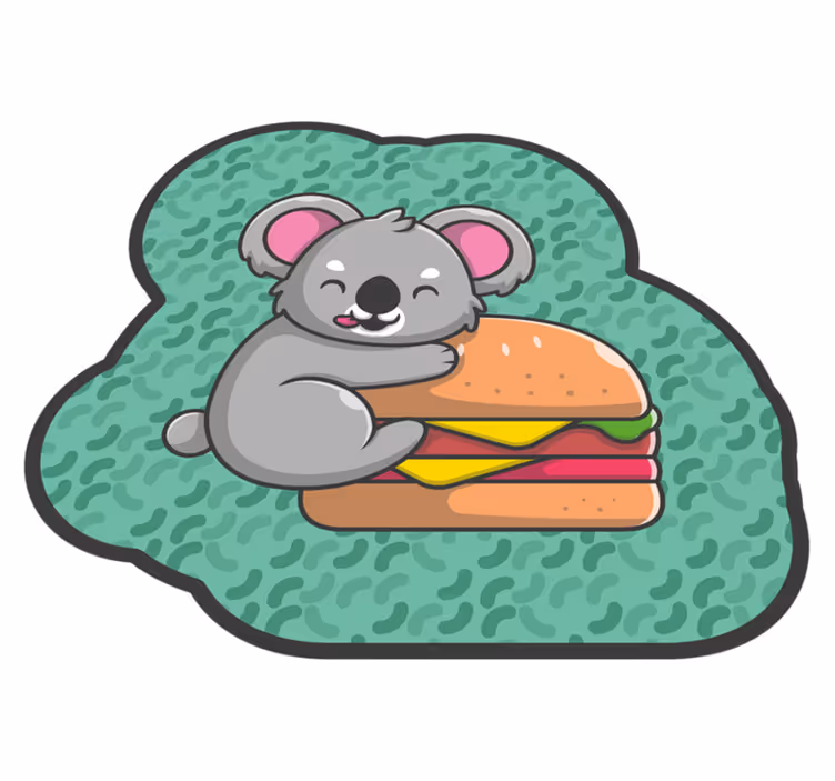 Aflombra vinílica animales Koala hambriento en hamburguesa - TenVinilo