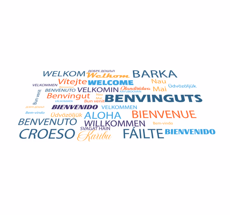 Alfombra vinilo recibidor Bienvenido en muchos idiomas - TenVinilo