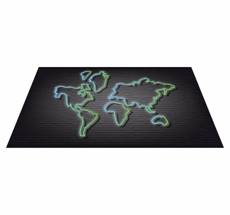 Alfombra vinílica mapamundi contorno de neón - TenVinilo