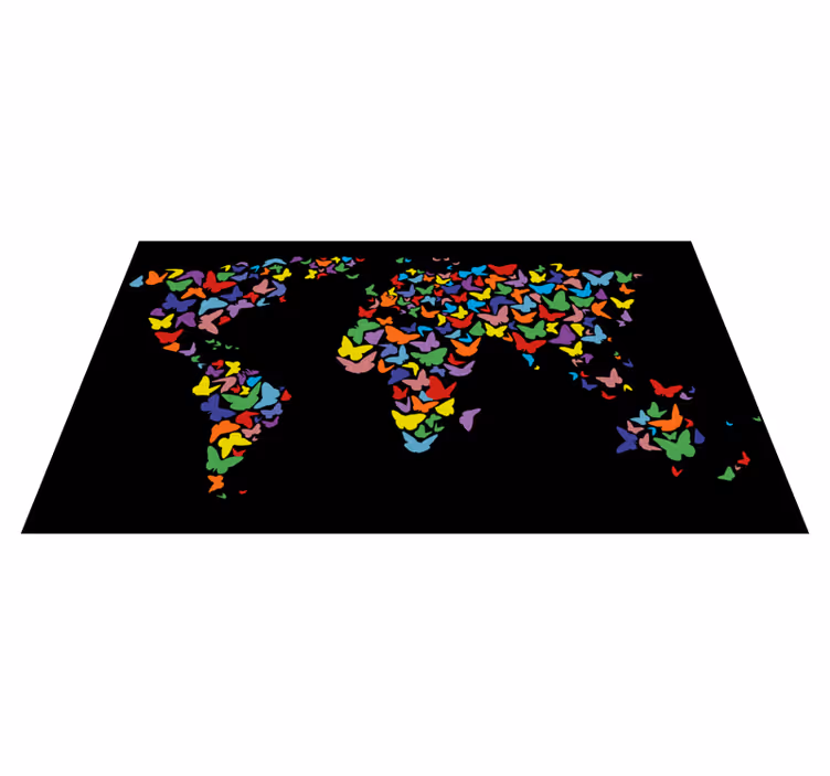 Alfombra de vinilo mapamundi Mariposas de neón del mapa del mundo - TenVinilo
