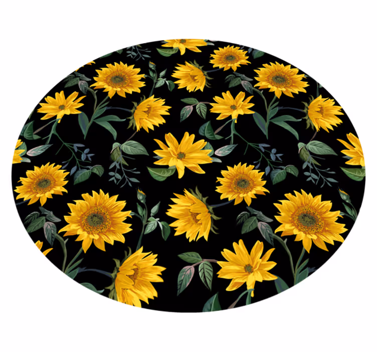 Alfombra vinílica dormitorio Girasoles planta fondo negro - TenVinilo
