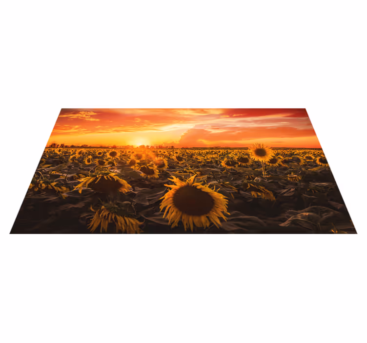 Alfombra vinílica flores escena de puesta de sol de girasol - TenVinilo
