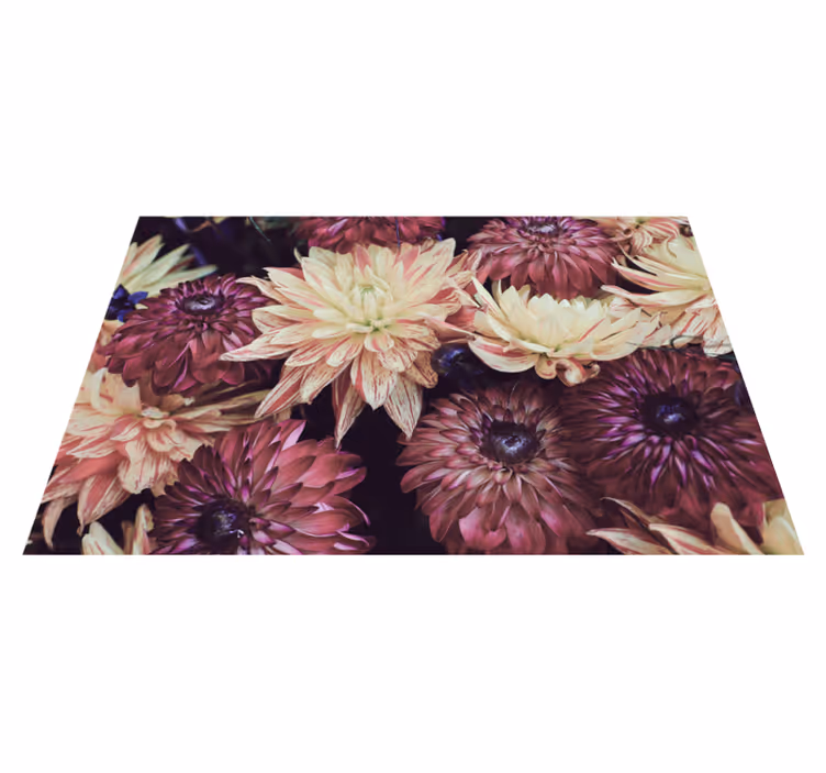 Alfombra vinílica flores exhibición de dalias en flor - TenVinilo