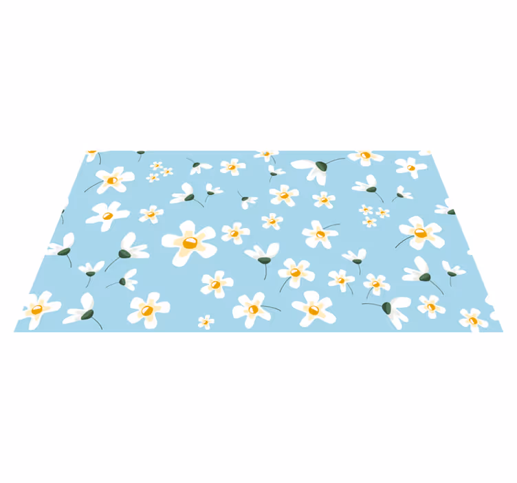Alfombra vinílica flores Fondo azul con margaritas - TenVinilo