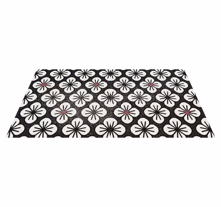 Alfombra vinílica vintage Patrón simétrico blanco y negro - TenVinilo