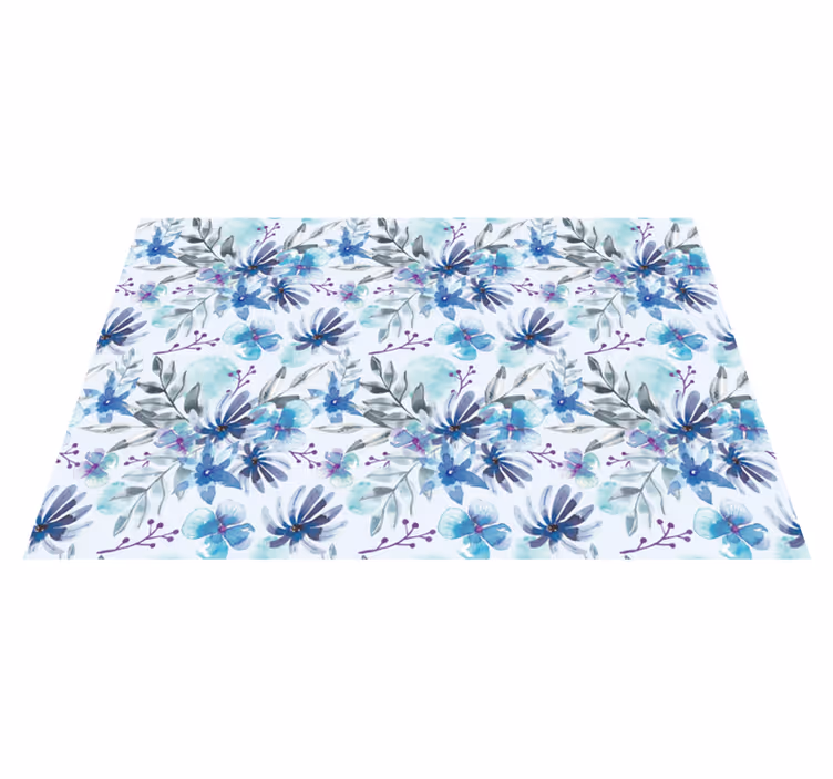 Alfombra vinílica flores Patrón de acuarela azul - TenVinilo