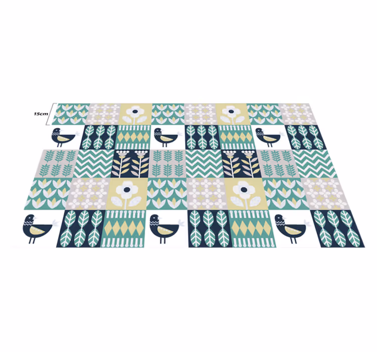 Alfombra vinílica hidráulica patrón de pájaros coloridos - TenVinilo