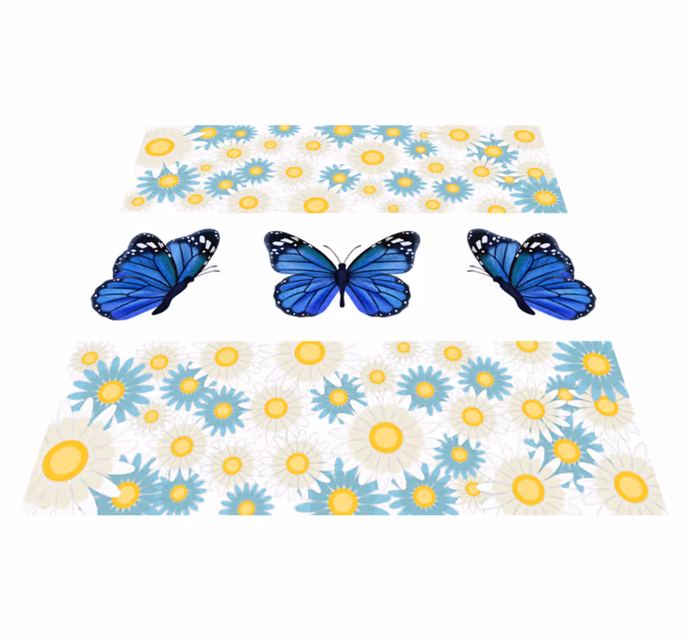 Alfombra vinílica flores mariposas azules - TenVinilo