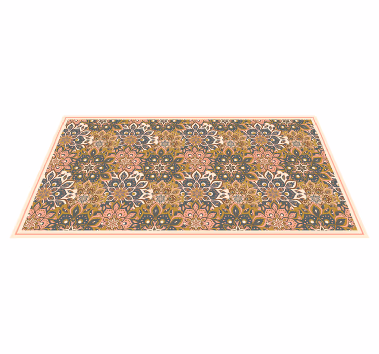 Alfombra vinílica mandala Patrón boho mandala rosa, marrón y azul - TenVinilo