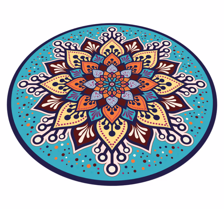 Alfombra vinílica mandala Forma de sol azul y naranja - TenVinilo