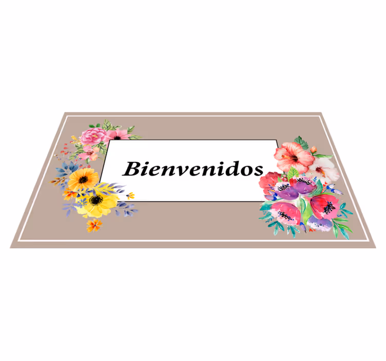 Alfombra vinílica personalizable Flores multicolores bienvenidas - TenVinilo