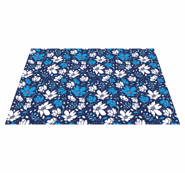 Alfombra vinílica flores Margaritas blancas sobre fondo azul - TenVinilo