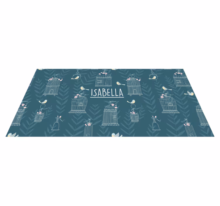 Alfombra vinílica personalizable Flores nórdicas y jaulas de pája - TenVinilo