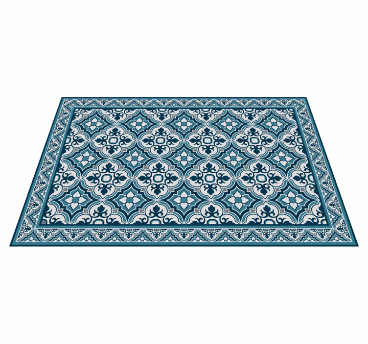 Alfombra vinílica hidráulica Flores clásicas cian y azul - TenVinilo