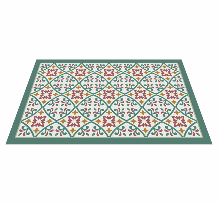 Alfombra vinílica cocina elegante mosaico floral - TenVinilo