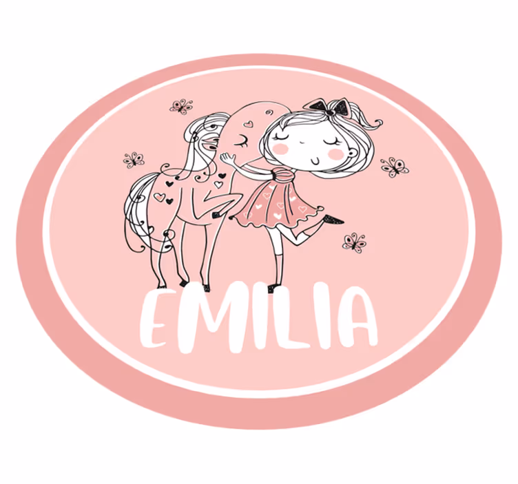 Alfombra vinílica juvenil niña y caballo con nombre - TenVinilo