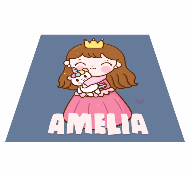 Alfombra vinílica infantil princesa abrazando unicornio - TenVinilo