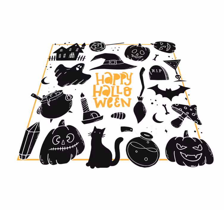 Alfombra vinilo redonda Feliz halloween negro garabatos - TenVinilo