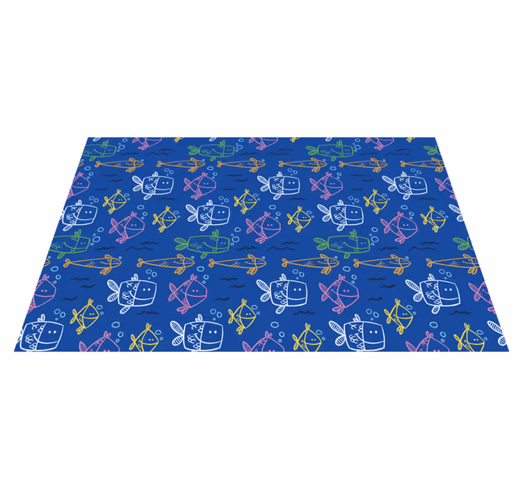 Alfombra vinílica infantil Animales marinos sobre fondo azul - TenVinilo