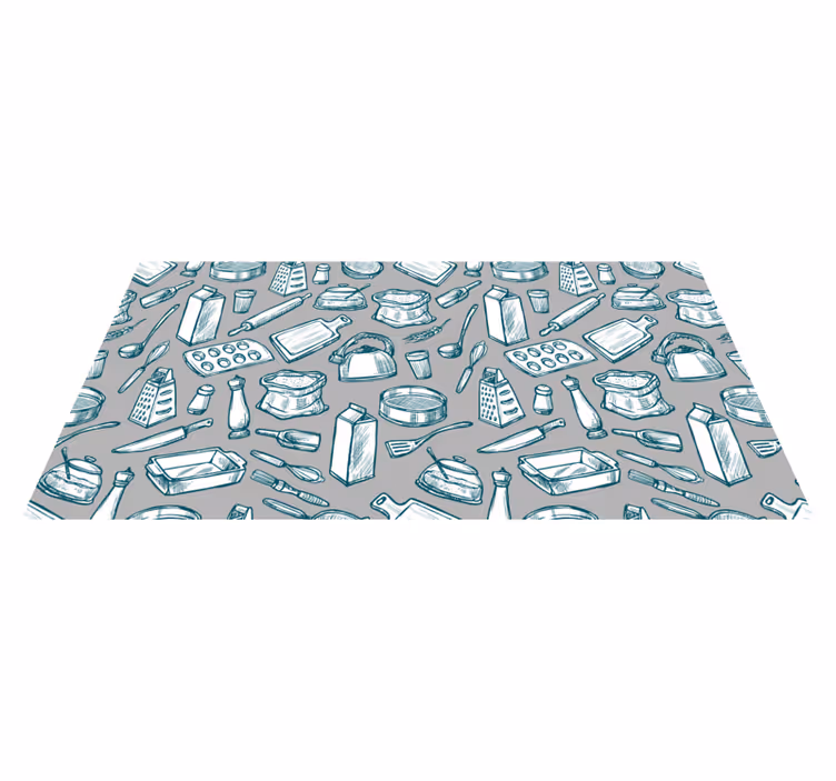 Alfombra vinílica cocina patrón utensilios de cocina - TenVinilo