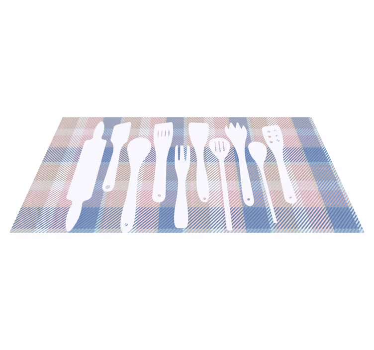Alfombra vinílica cocina siluetas de utensilios de cocina - TenVinilo