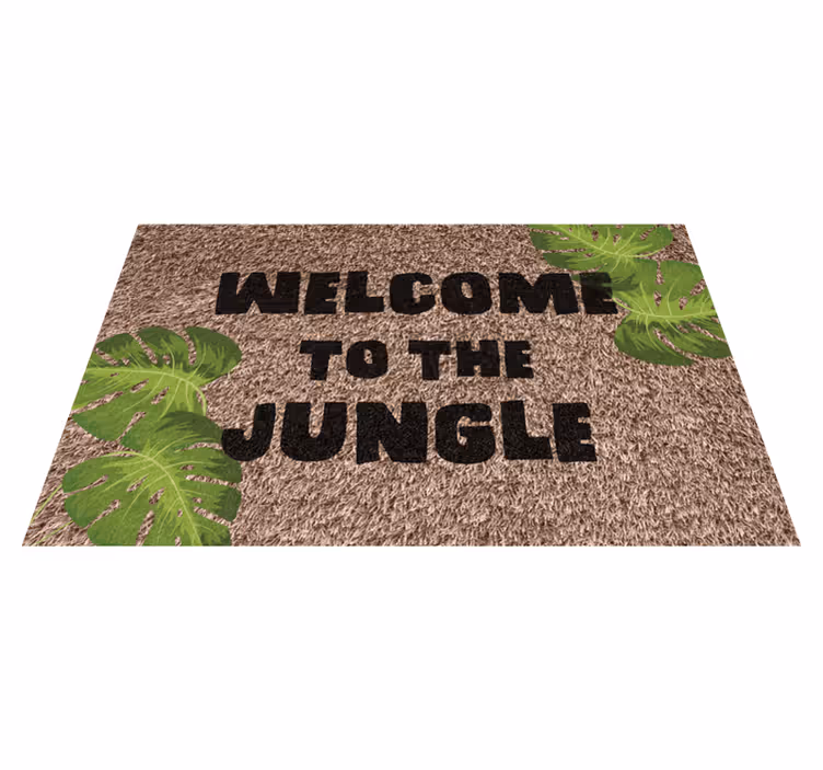 Alfombra vinilo recibidor Bienvenido a la jungla cita divertida - TenVinilo