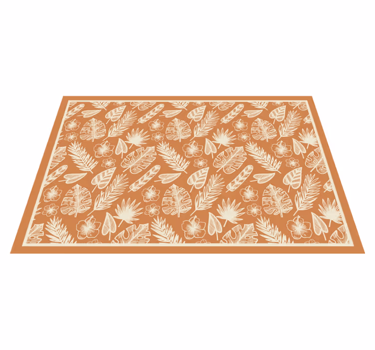 Alfombra exterior vinilo Hojas blancas sobre fondo naranja - TenVinilo