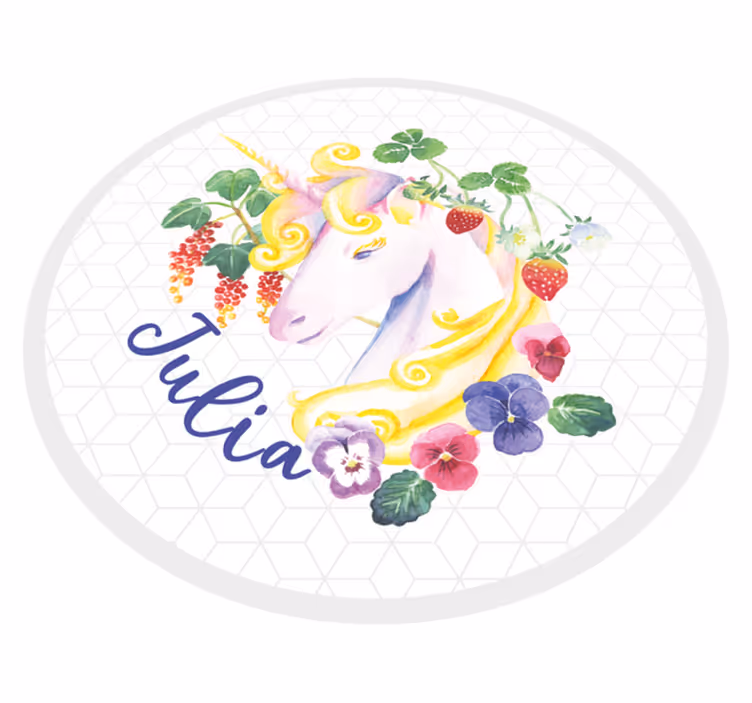 Alfombra vinílica juvenil flor de unicornio personalizada - TenVinilo