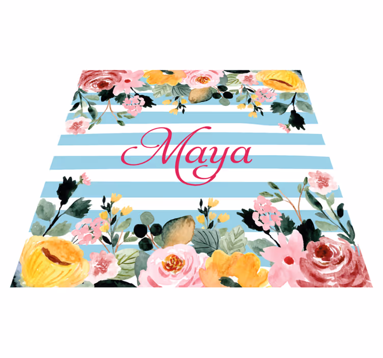 Alfombra vinílica personalizable Fondo de rayas con flores - TenVinilo