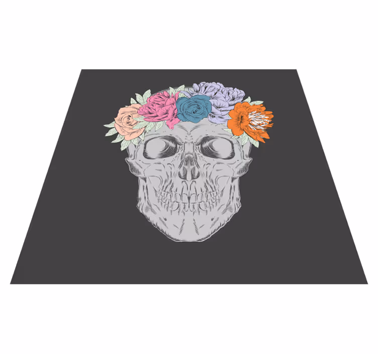 Alfombra vinílica juvenil arte floral de calaveras - TenVinilo