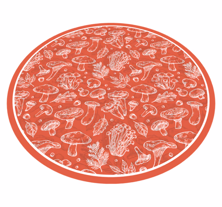 Alfombra vinílica flores Setas blancas hojas sobre rojo - TenVinilo