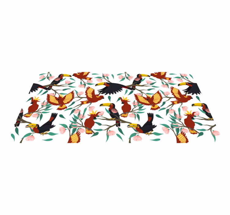 Alfombra vinílica naturaleza aves tropicales encantadoras - TenVinilo