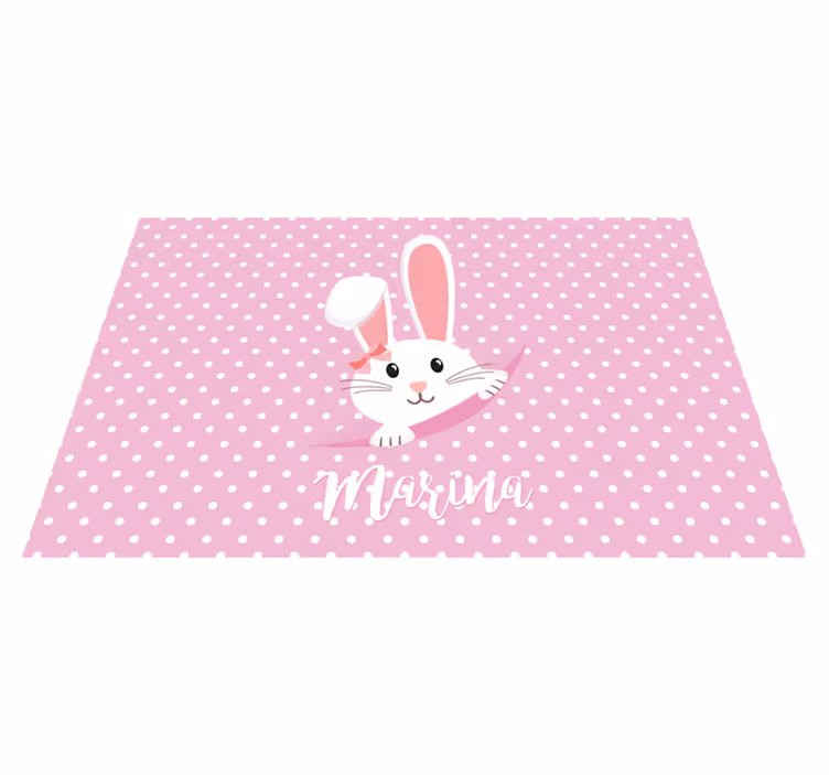 Alfombra vinilo rectangular Lindo conejito para niña con nombre - TenVinilo