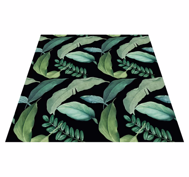 Alfombra vinílica flores Hojas de bosque gris oscuro en la noche - TenVinilo