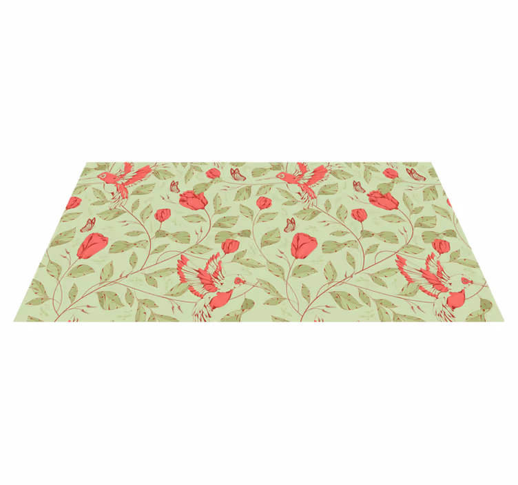 Alfombra vinílica recibidor patrón floral de colibrí - TenVinilo