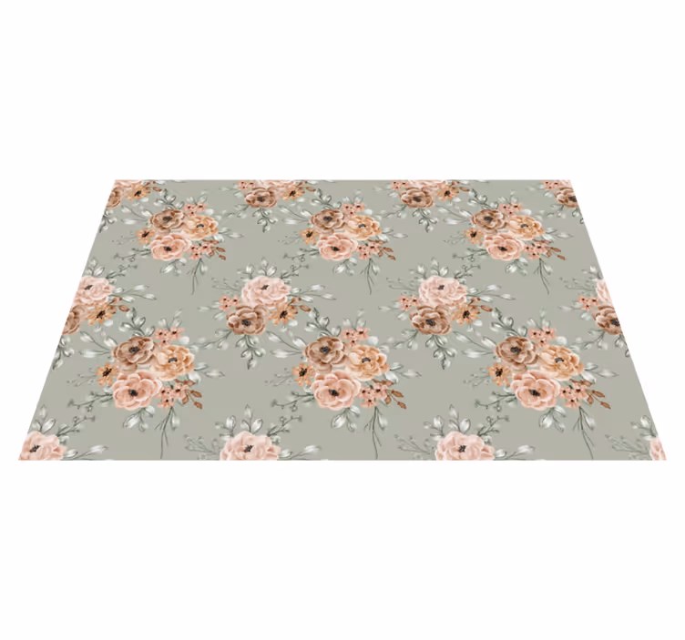 Alfombra vinílica flores Rosas vintage sobre fondo verde menta - TenVinilo