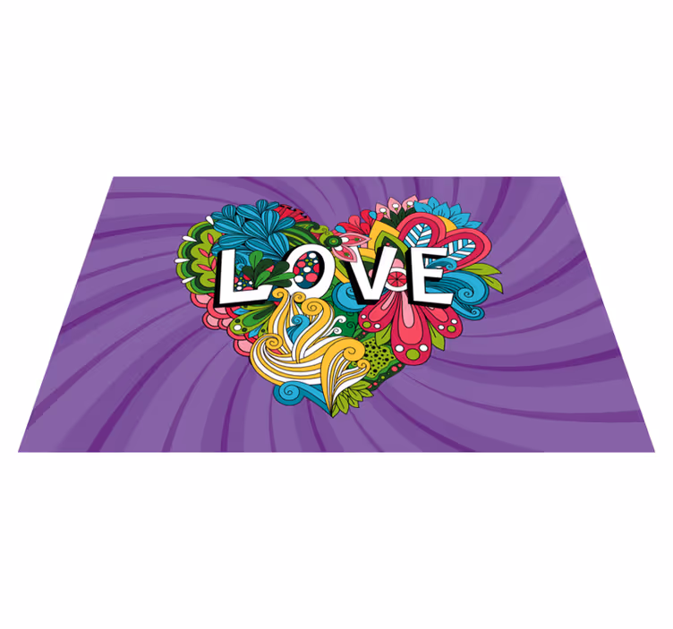 Alfombra vinílica frase colorida ilustración de amor - TenVinilo